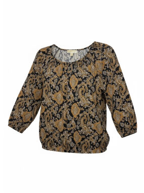 ‼️🙌‼️EUC Michael Kors Black & Gold Paisley 3/4 Sleeve Top SZ Large